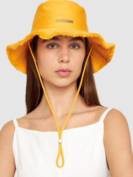 Jacquemus: Cappello Le Bob Artichaut in cotone con logo - Arancione Scuro - women_1 | Luisa Via Roma