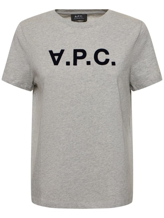 A.P.C.: T-Shirt aus Baumwolljersey mit Logodruck - Grau - women_0 | Luisa Via Roma
