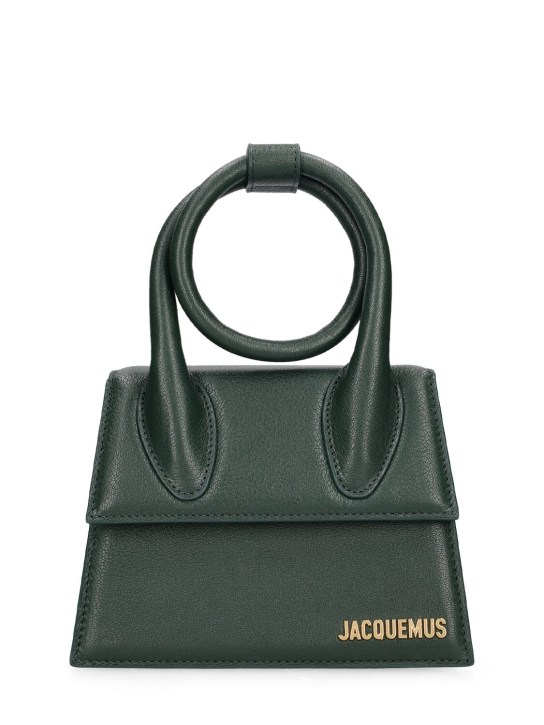 Jacquemus: Le Chiquito Noeud soft grain leather bag - Dark Green - women_0 | Luisa Via Roma