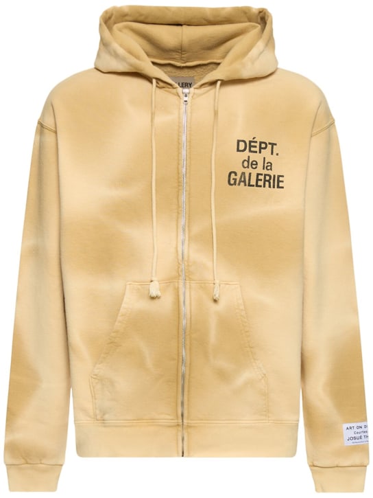 Gallery Dept.: Washed logo zip hoodie - Tan - men_0 | Luisa Via Roma
