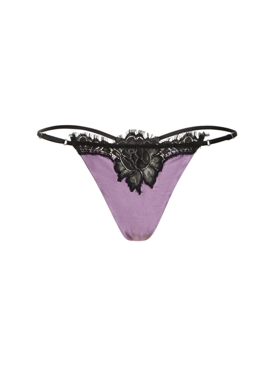 Fleur Du Mal: Silk & lace v string briefs - Purple Haze - women_0 | Luisa Via Roma