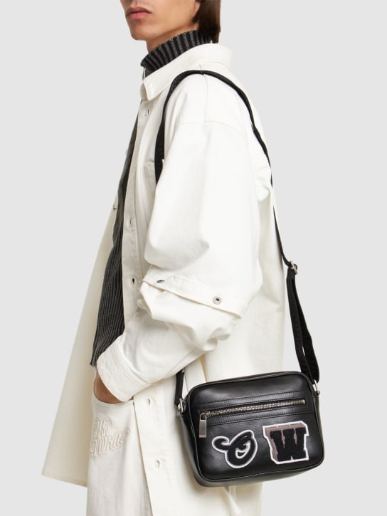 Off-White: Camera bag varsity leather crossbody bag - Black - men_1 | Luisa Via Roma