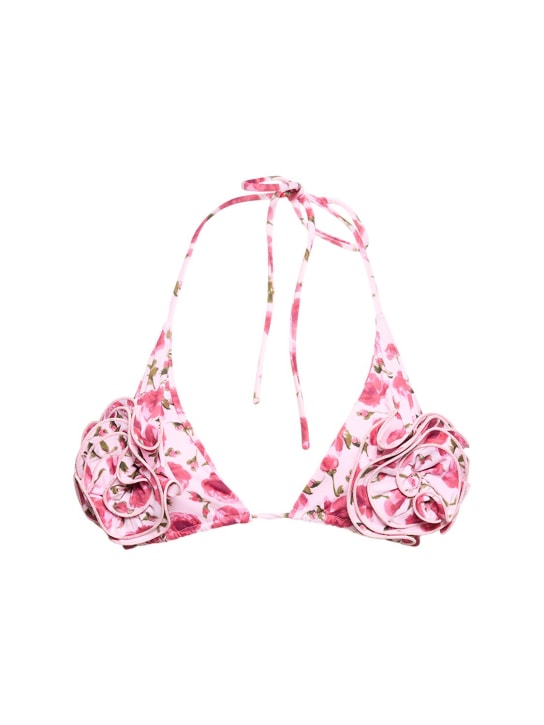 Magda Butrym: Printed 3D flower triangle bikini top - White/Pink - women_0 | Luisa Via Roma