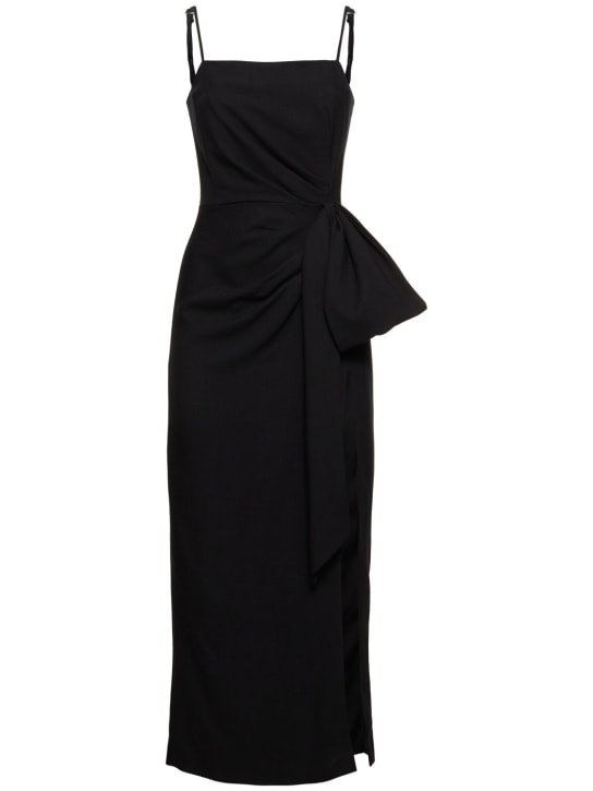 MSGM: Viscose blend midi dress w/bow - Black - women_0 | Luisa Via Roma