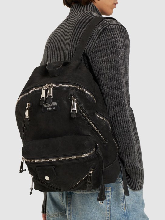 Moschino: Soft nappa leather backpack - Black - men_1 | Luisa Via Roma