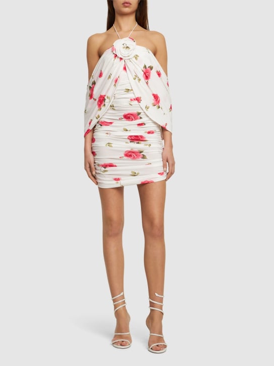 Magda Butrym: Rose print jersey mini dress - Ivory/Pink - women_1 | Luisa Via Roma