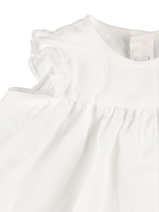 Il Gufo: Pleated linen shirt & shorts - White/Pink - kids-girls_1 | Luisa Via Roma