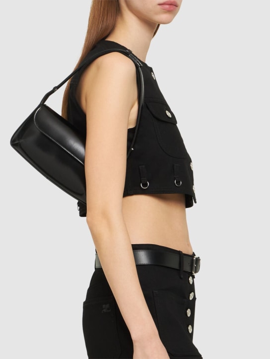 Courreges: Sleek leather shoulder bag - Black - women_1 | Luisa Via Roma