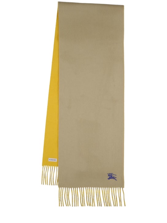 Burberry: Embroidered logo bicolor cashmere scarf - Hunter/Pear - men_0 | Luisa Via Roma
