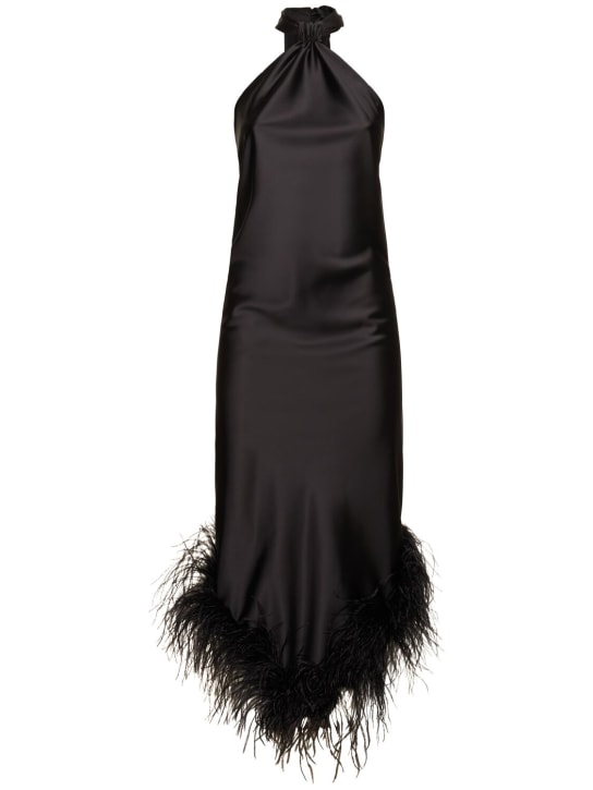 Giuseppe Di Morabito: Satin midi dress w/feathers - Black - women_0 | Luisa Via Roma