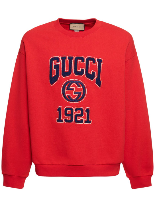Gucci: Light cotton crewneck sweatshirt - Live Red - men_0 | Luisa Via Roma