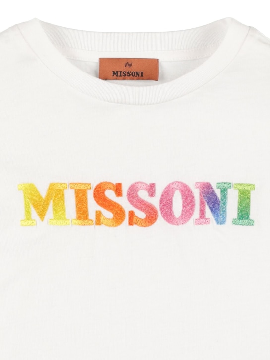 Missoni: Camiseta de jersey de algodón con logo bordado - Blanco - kids-girls_1 | Luisa Via Roma
