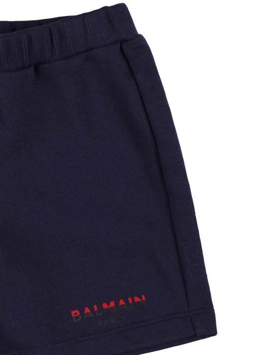 Balmain: Shorts de felpa de algodón orgánico - Azul Oscuro - kids-boys_1 | Luisa Via Roma