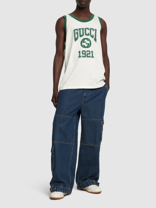 Gucci: Iconic cotton jersey tank top - White/Green - men_1 | Luisa Via Roma
