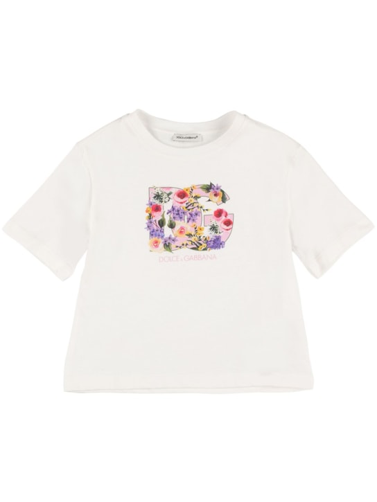 Dolce&Gabbana: Logo print cotton jersey t-shirt - White - kids-girls_0 | Luisa Via Roma