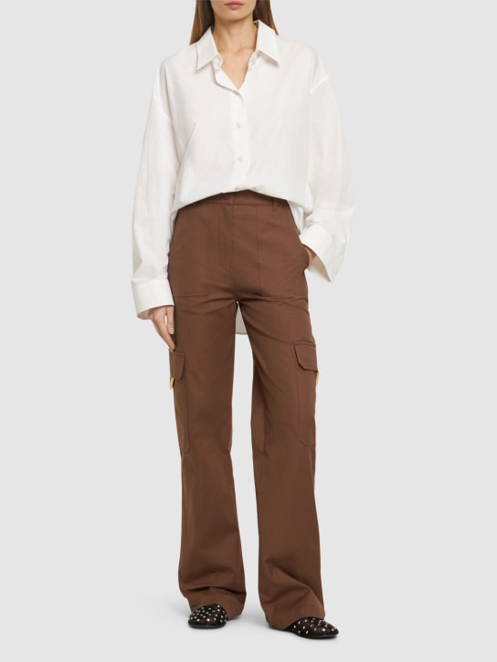 Valentino: Canvas straight high waist cargo pants - Brown - women_1 | Luisa Via Roma