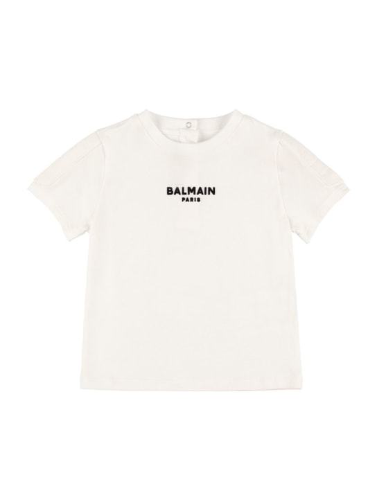 Balmain: T-shirt en jersey de coton biologique - Blanc - kids-boys_0 | Luisa Via Roma
