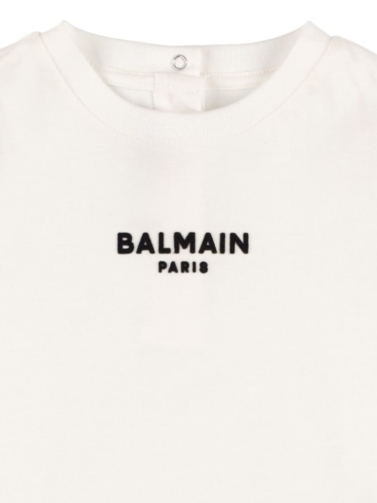 Balmain: Camiseta de jersey de algodón orgánico - Blanco - kids-boys_1 | Luisa Via Roma