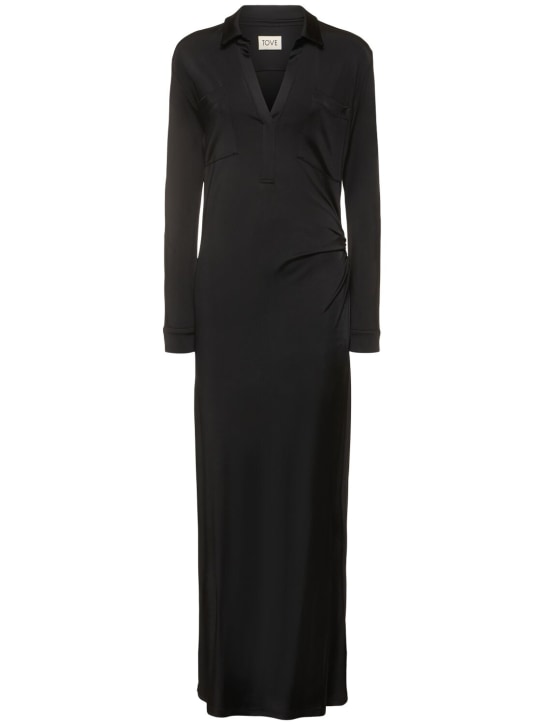 TOVE: Iana粘胶纤维平纹针织长袖长款连衣裙 - 黑色 - women_0 | Luisa Via Roma