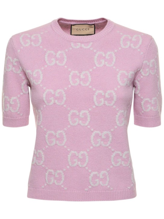 Gucci: Top aus Wolle mit GG-Muster - Faded Rose - women_0 | Luisa Via Roma