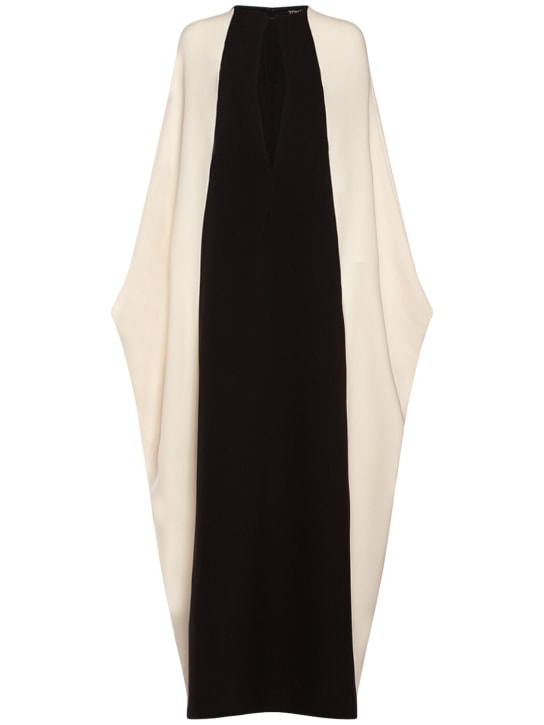 Tom Ford: Vestido largo de seda georgette con mangas amplias - Negro/Marfil - women_0 | Luisa Via Roma