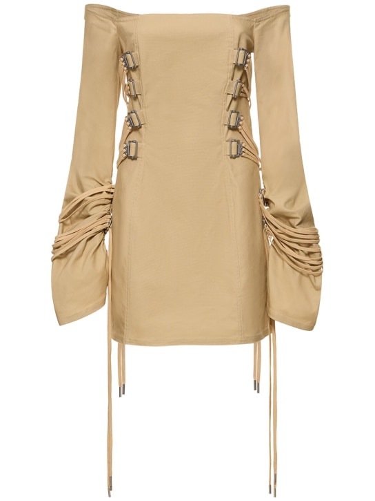 Cannari Concept: Off-the-shoulder mini dress w/ strings - Beige - women_0 | Luisa Via Roma