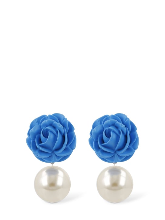 Magda Butrym: Rose & faux pearl pendant earrings - Blue/White - women_0 | Luisa Via Roma
