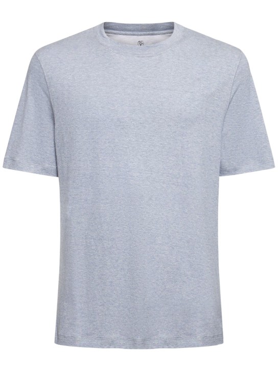 Brunello Cucinelli: Cotton & linen jersey solid t-shirt - Sky Blue - men_0 | Luisa Via Roma