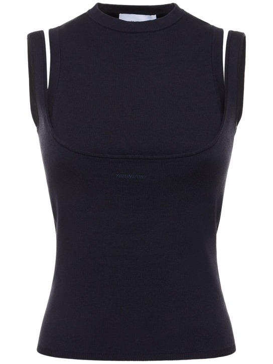 16arlington: Supra真丝&棉针织短款上衣 - 深蓝色 - women_0 | Luisa Via Roma