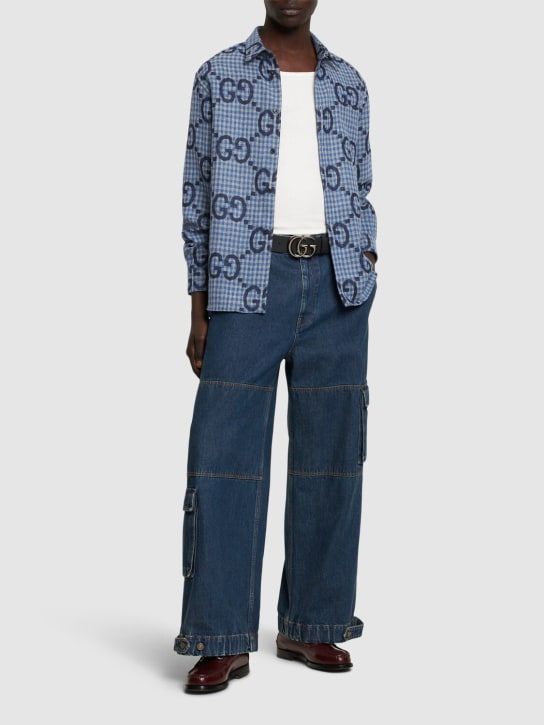 Gucci: Makro-GG-Hemd aus Wolle - Azure/Blue - men_1 | Luisa Via Roma