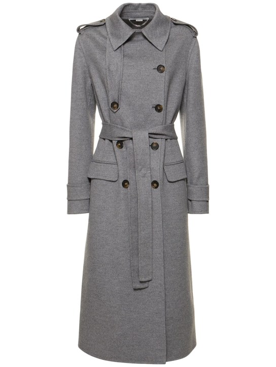 Stella McCartney: Zweireihiger Mantel aus Wolle mit Gürtel - Grau - women_0 | Luisa Via Roma
