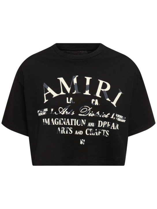 Amiri: Logo print cotton jersey crop t-shirt - Multi/Black - women_0 | Luisa Via Roma