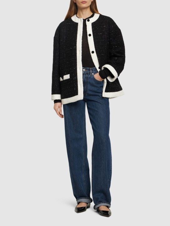 Valentino: Tweed lurex caban collarless jacket - Black/White - women_1 | Luisa Via Roma