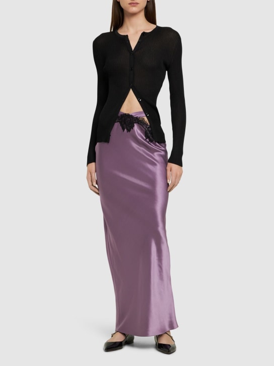 Fleur Du Mal: Silk & lace cutout maxi skirt - Purple Haze - women_1 | Luisa Via Roma