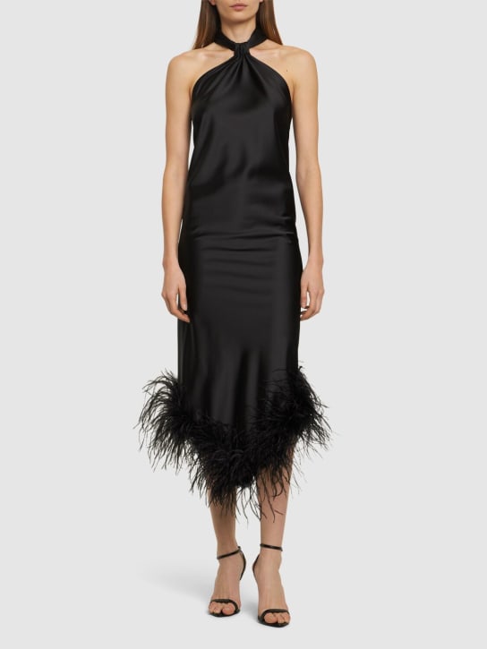 Giuseppe Di Morabito: Satin midi dress w/feathers - Black - women_1 | Luisa Via Roma