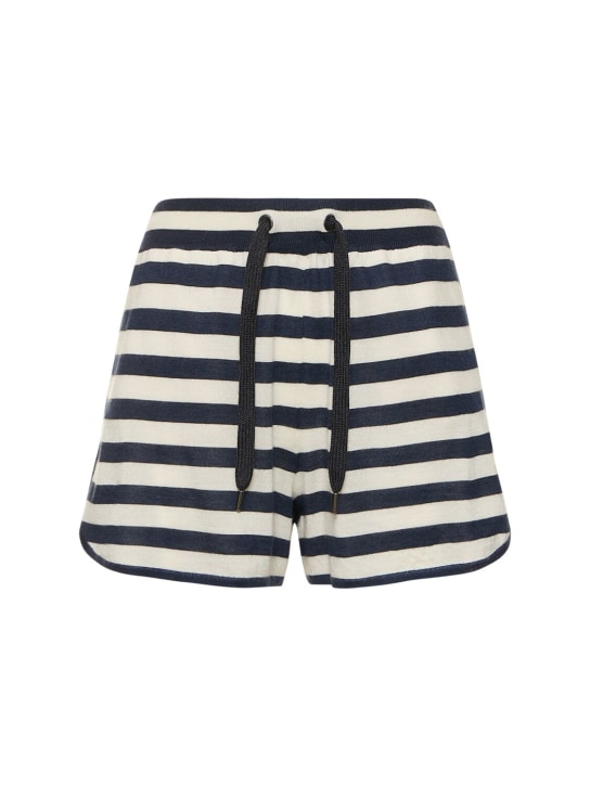 Brunello Cucinelli: Striped cashmere & silk shorts - White/Blue - women_0 | Luisa Via Roma