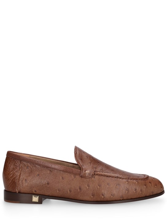 Max Mara: 10mm Ostrich print leather loafers - Brown - women_0 | Luisa Via Roma