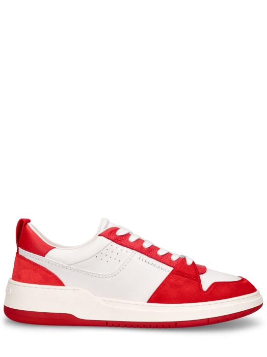 Ferragamo: Dennis leather sneakers - Flame Red/White - men_0 | Luisa Via Roma