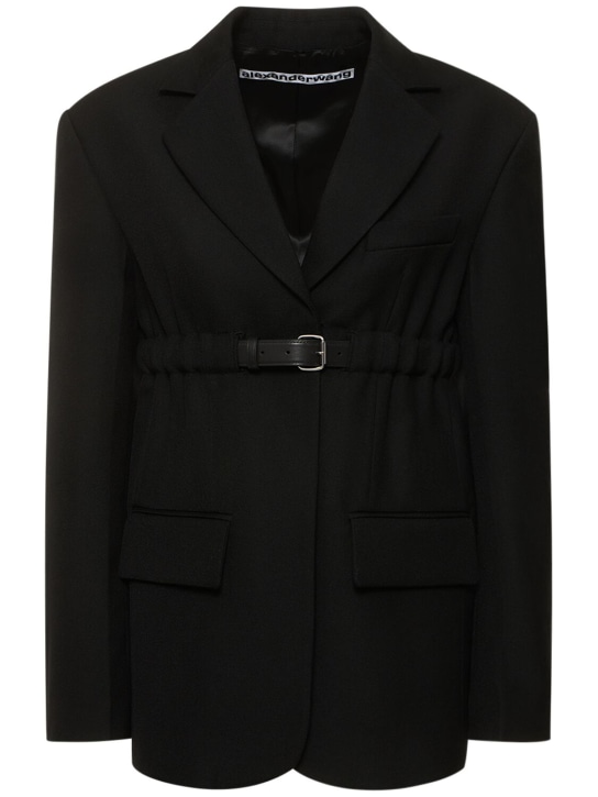 Alexander Wang: Blazer en laine avec ceinture en cuir - Noir - women_0 | Luisa Via Roma
