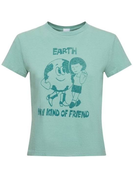 RE/DONE: T-shirt en coton imprimé planète - Vert - women_0 | Luisa Via Roma