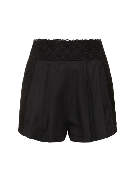 Ermanno Scervino: Embroidered pleated cotton shorts - Black - women_0 | Luisa Via Roma