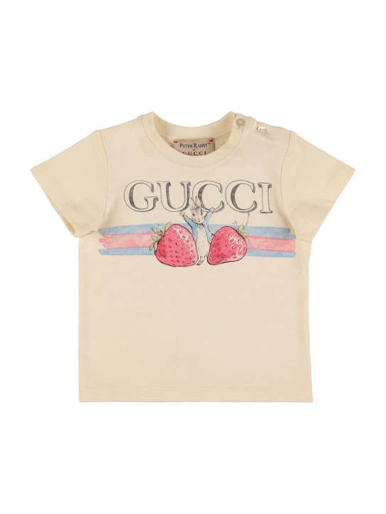 Gucci: Peter Rabbit 코튼 저지 티셔츠 - Sunkissed/Red - kids-girls_0 | Luisa Via Roma
