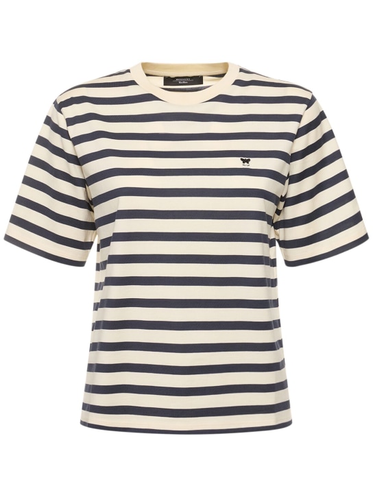 Weekend Max Mara: Camiseta de algodón jersey - Marfil/Navy - women_0 | Luisa Via Roma
