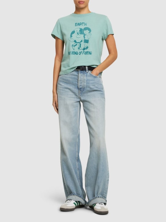 RE/DONE: T-shirt en coton imprimé planète - Vert - women_1 | Luisa Via Roma