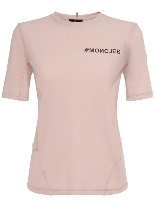 Moncler Grenoble: Sensitive科技平纹针织T恤 - 粉色 - women_0 | Luisa Via Roma