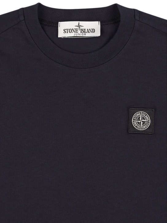 Stone Island: Camiseta de jersey de algodón con logo - Azul Marino - kids-boys_1 | Luisa Via Roma
