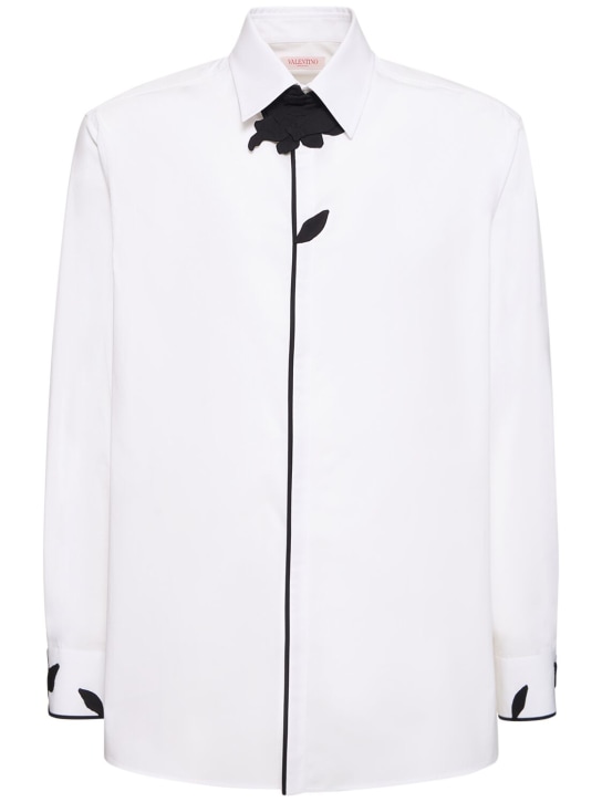 Valentino: Chemise en coton à fleurs brodées - Blanc/Noir - men_0 | Luisa Via Roma