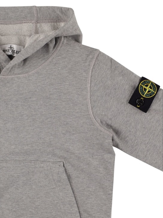 Stone Island: Hooded cotton sweatshirt w/ logo patch - Heather Grey - kids-boys_1 | Luisa Via Roma