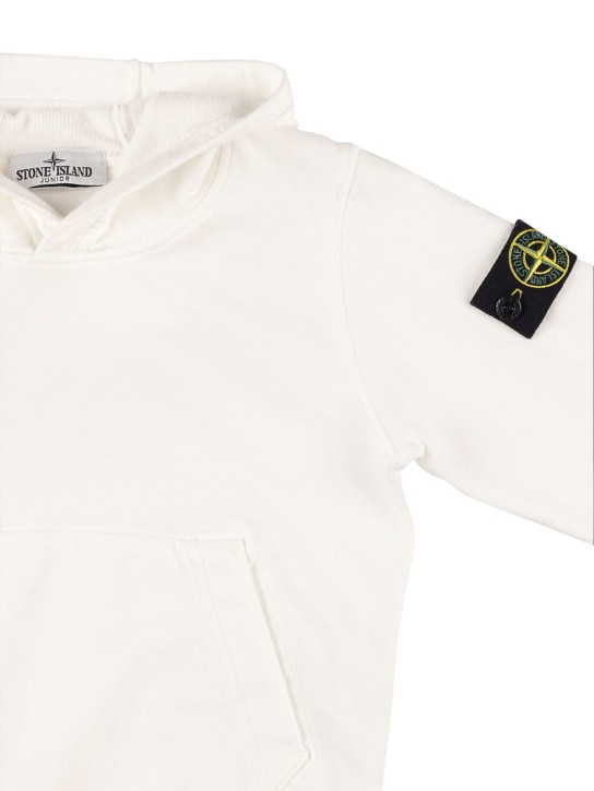 Stone Island: Sweat-shirt en coton à capuche avec patch logo - Blanc - kids-boys_1 | Luisa Via Roma