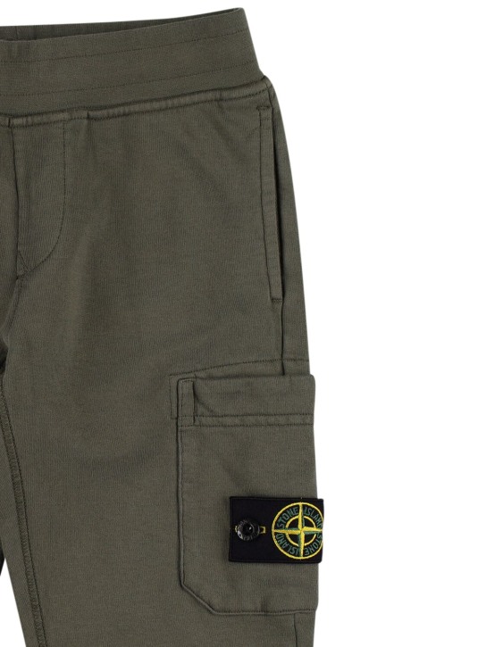 Stone Island: Organic cotton sweatpants w/ logo patch - Military Green - kids-boys_1 | Luisa Via Roma